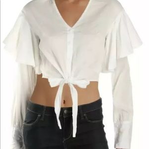 MLM Label Miller White Ruffle Tier Crop Tie Top